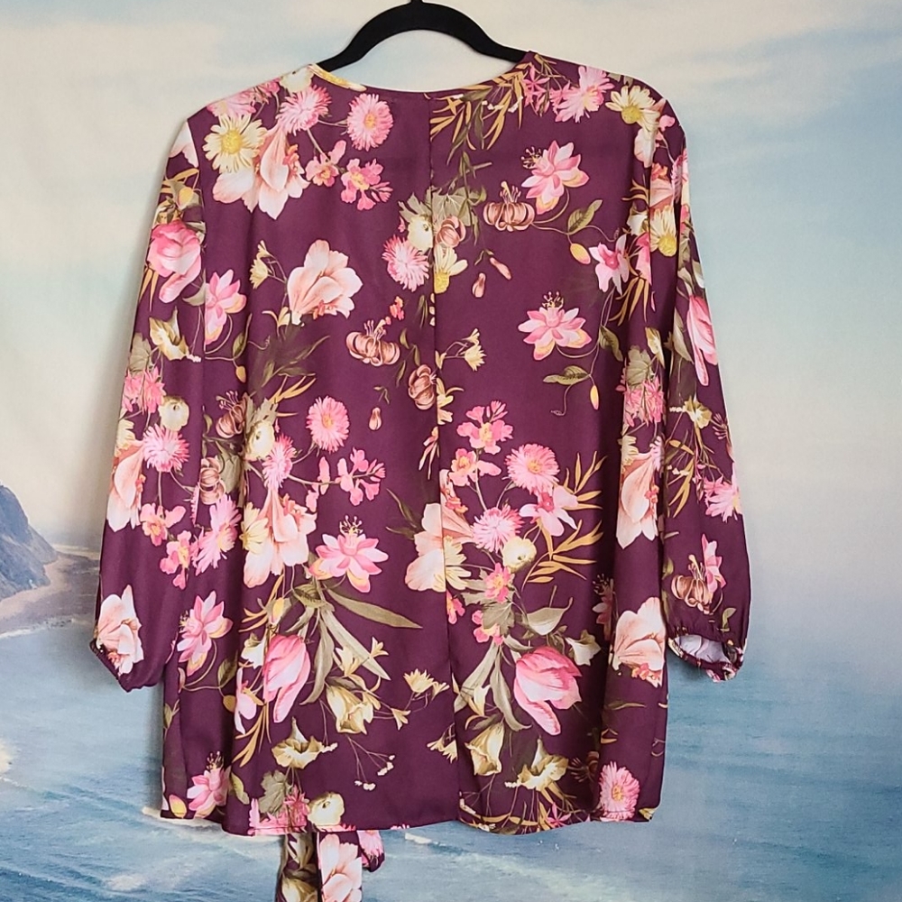 Women's Sweet Pea Purple Blouse 3/4 Sleeve Size L - Picture 6 of 7